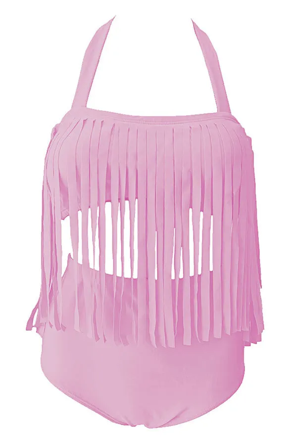 Solid Color Tassel Swimwear