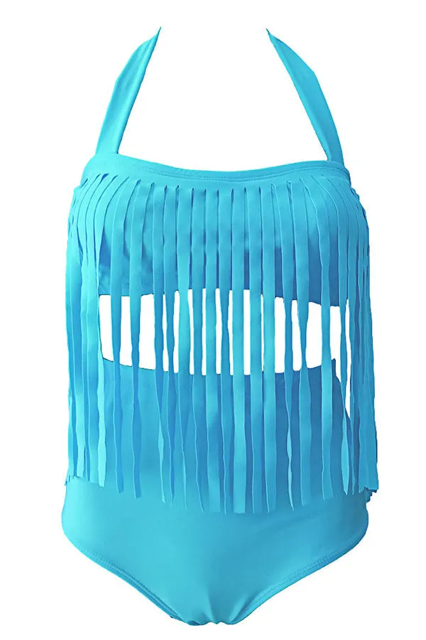 Solid Color Tassel Swimwear
