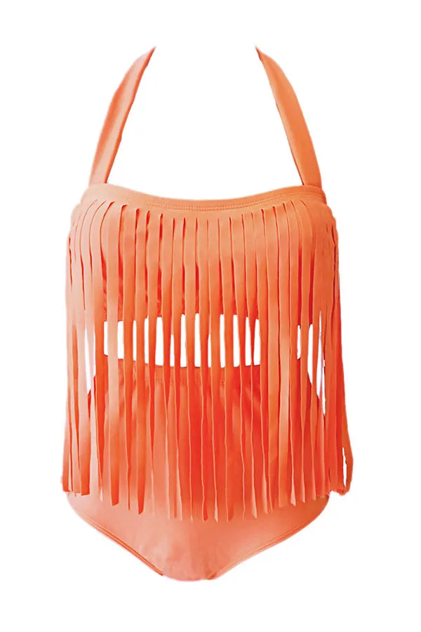 Solid Color Tassel Swimwear