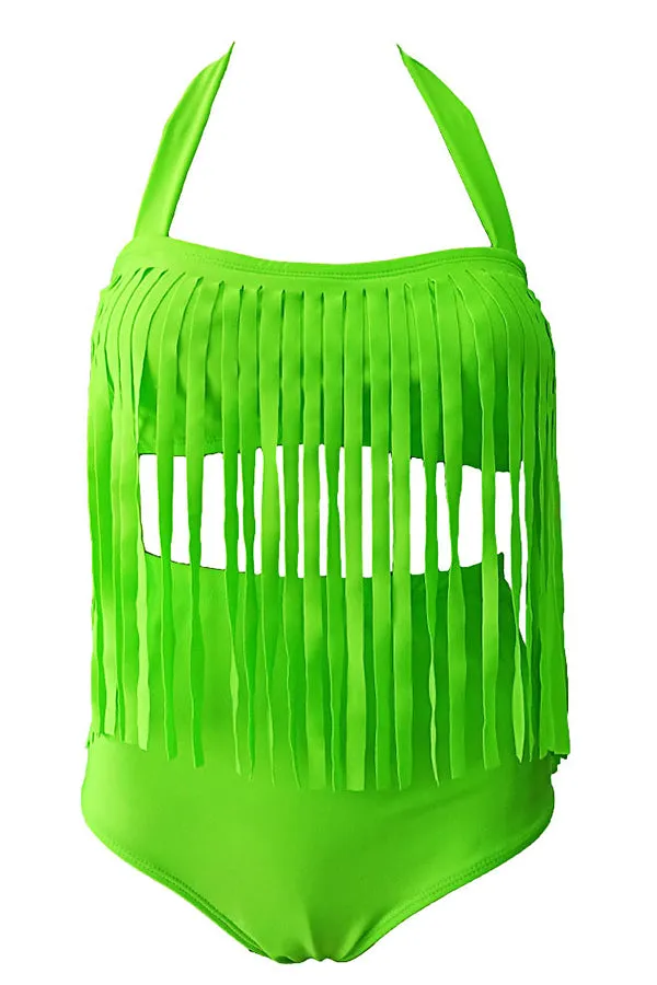Solid Color Tassel Swimwear