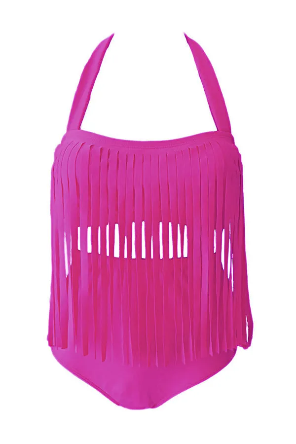 Solid Color Tassel Swimwear