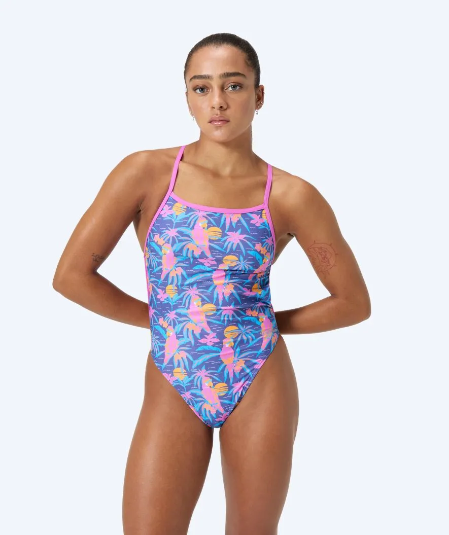 Speedo baddräkt för dam - Allover Digital V-Back - Mörkblå/ljusrosa