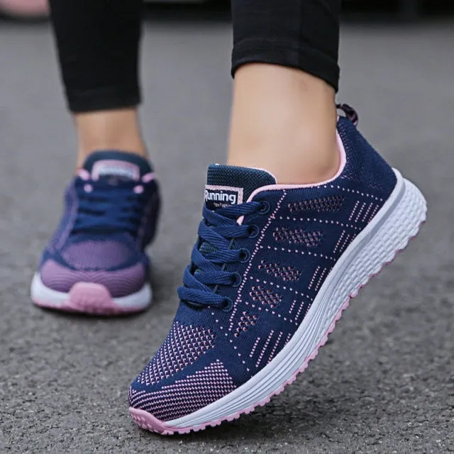Sport Shoes Breathable Walking Mesh Lace up Light Flats Sneakers