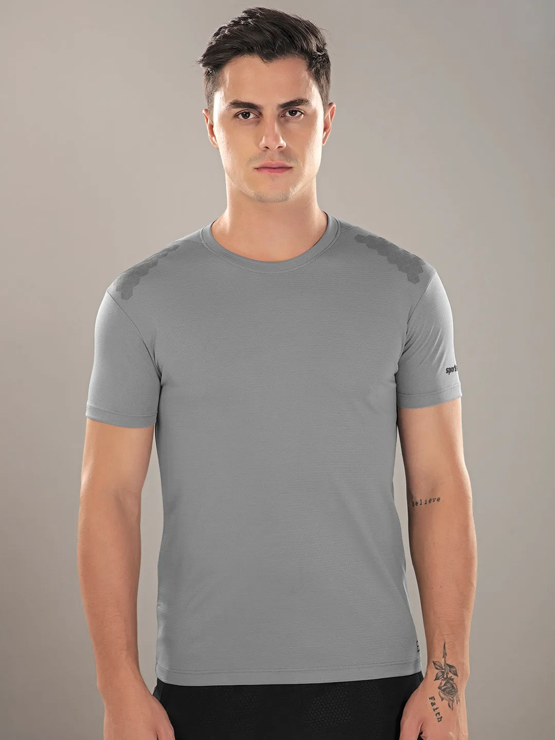 Sport Sun Active Round Neck Light Grey T Shirt