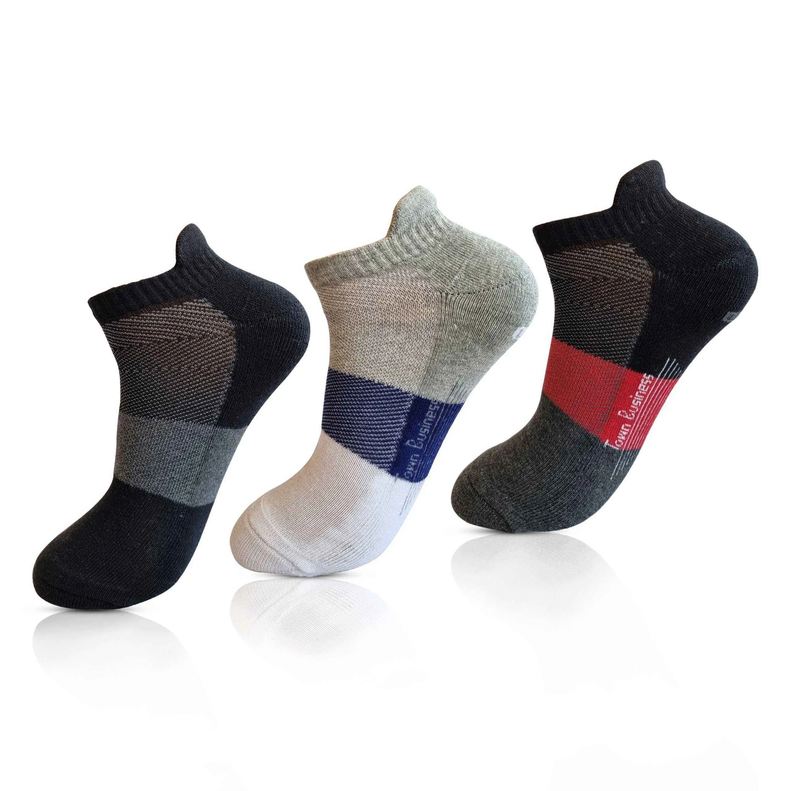 Sports Sneaker Socks - 3 Pair Beaker Neck in Black, Light Grey, Dark Grey