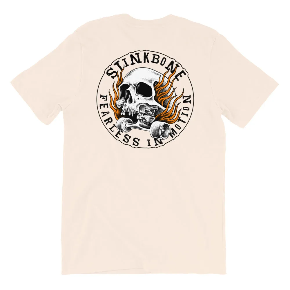 StinkBone Flaming Skull Short-Sleeve Unisex T-Shirt Black Lettering