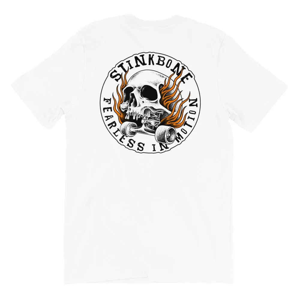 StinkBone Flaming Skull Short-Sleeve Unisex T-Shirt Black Lettering