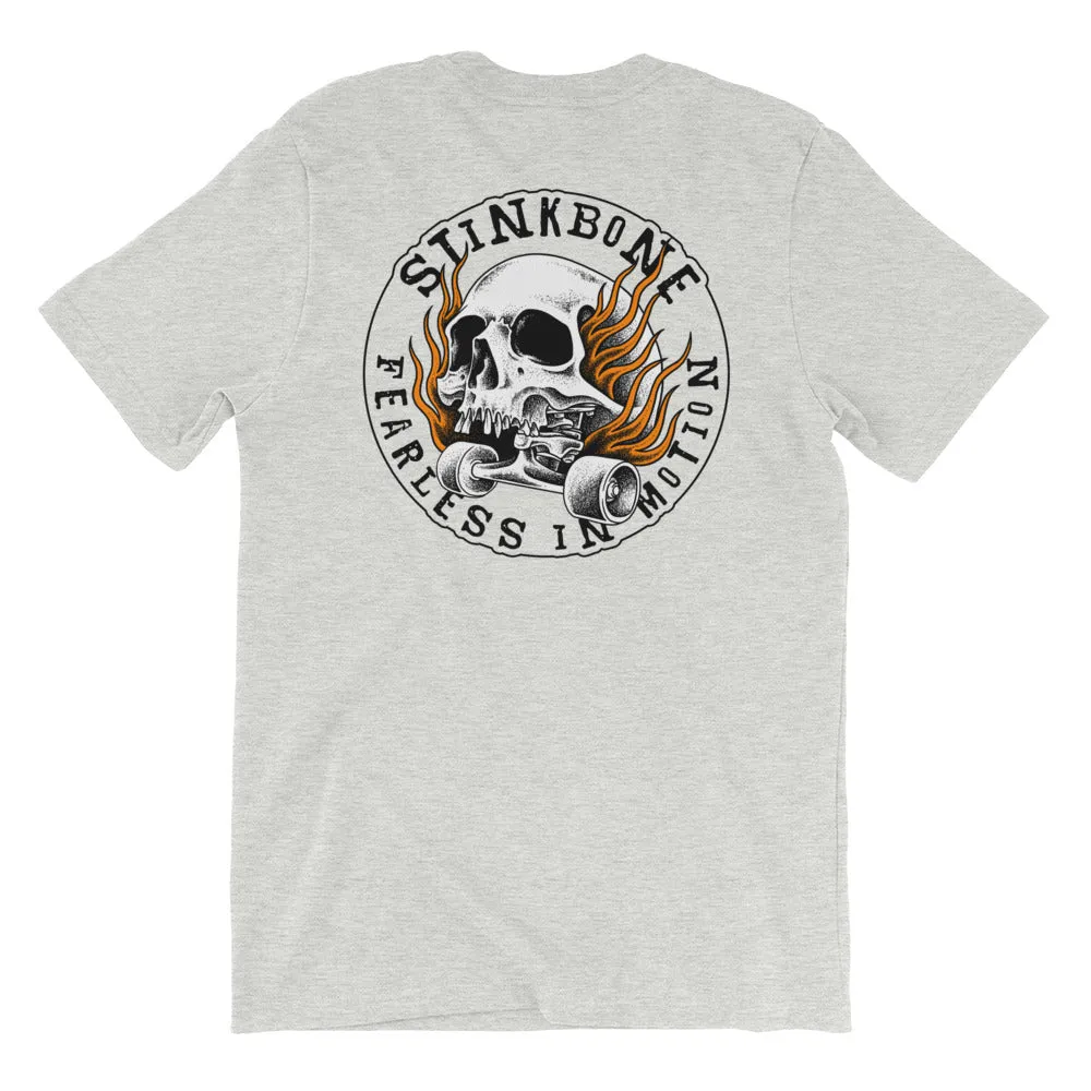 StinkBone Flaming Skull Short-Sleeve Unisex T-Shirt Black Lettering
