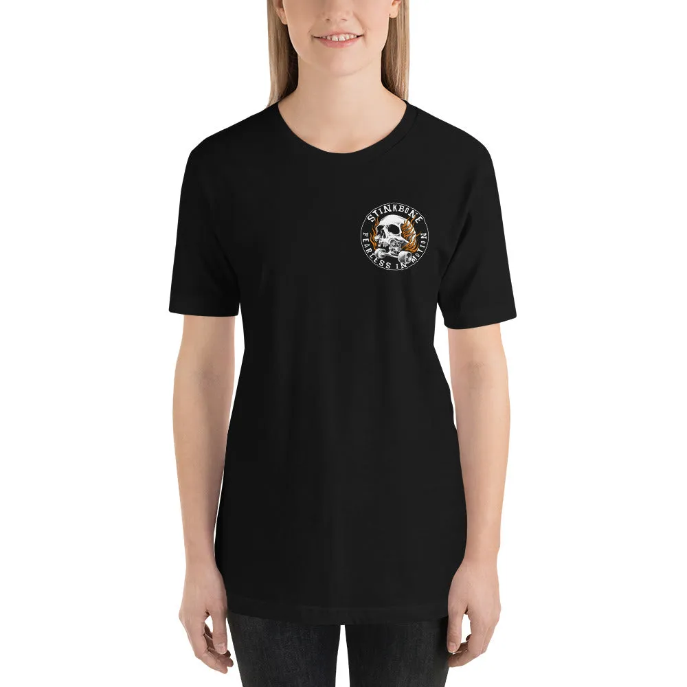 StinkBone Flaming Skull Short-Sleeve Unisex T-Shirt White Lettering