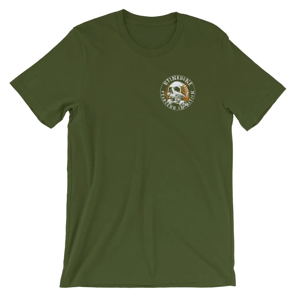 StinkBone Flaming Skull Short-Sleeve Unisex T-Shirt White Lettering