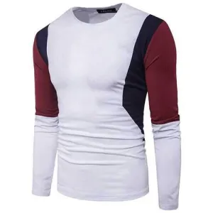 Stitching Color Slim Fit Casual T Shirts