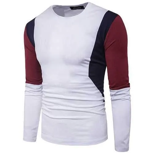 Stitching Color Slim Fit Casual T Shirts