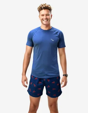 Stone Blue Short Sleeved Mens Rash Guard