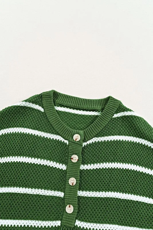Stripe Drop Shoulder Oversized Henley Knit Tee
