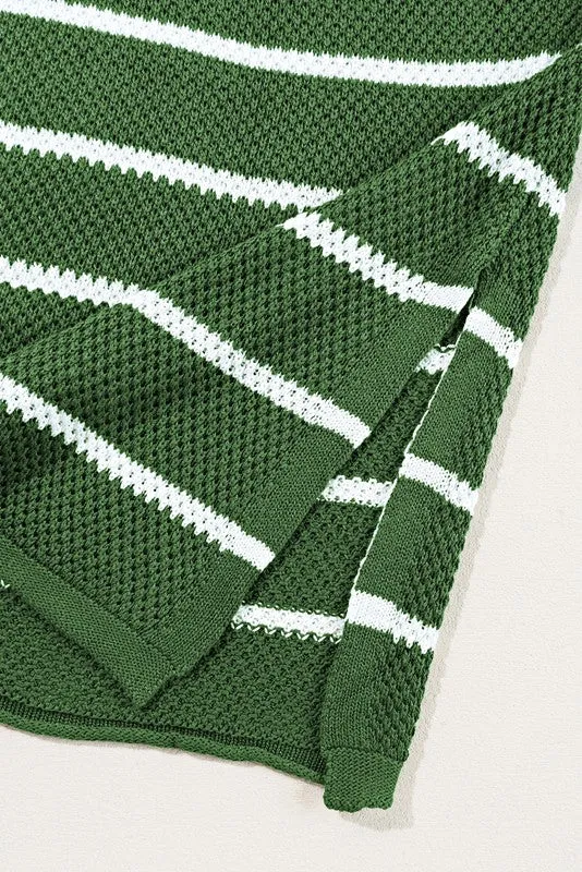 Stripe Drop Shoulder Oversized Henley Knit Tee