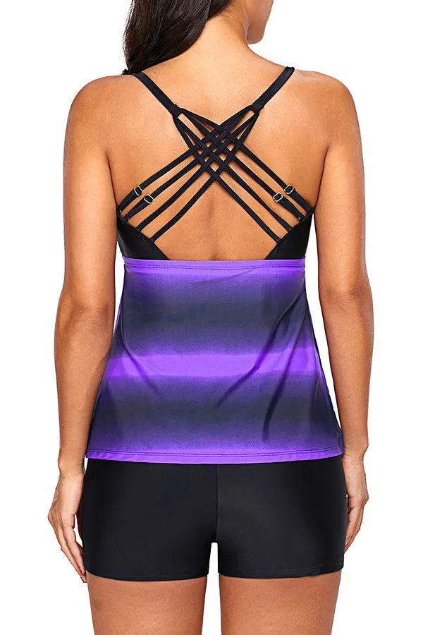 Stripe Printed Tankinis Swimwear