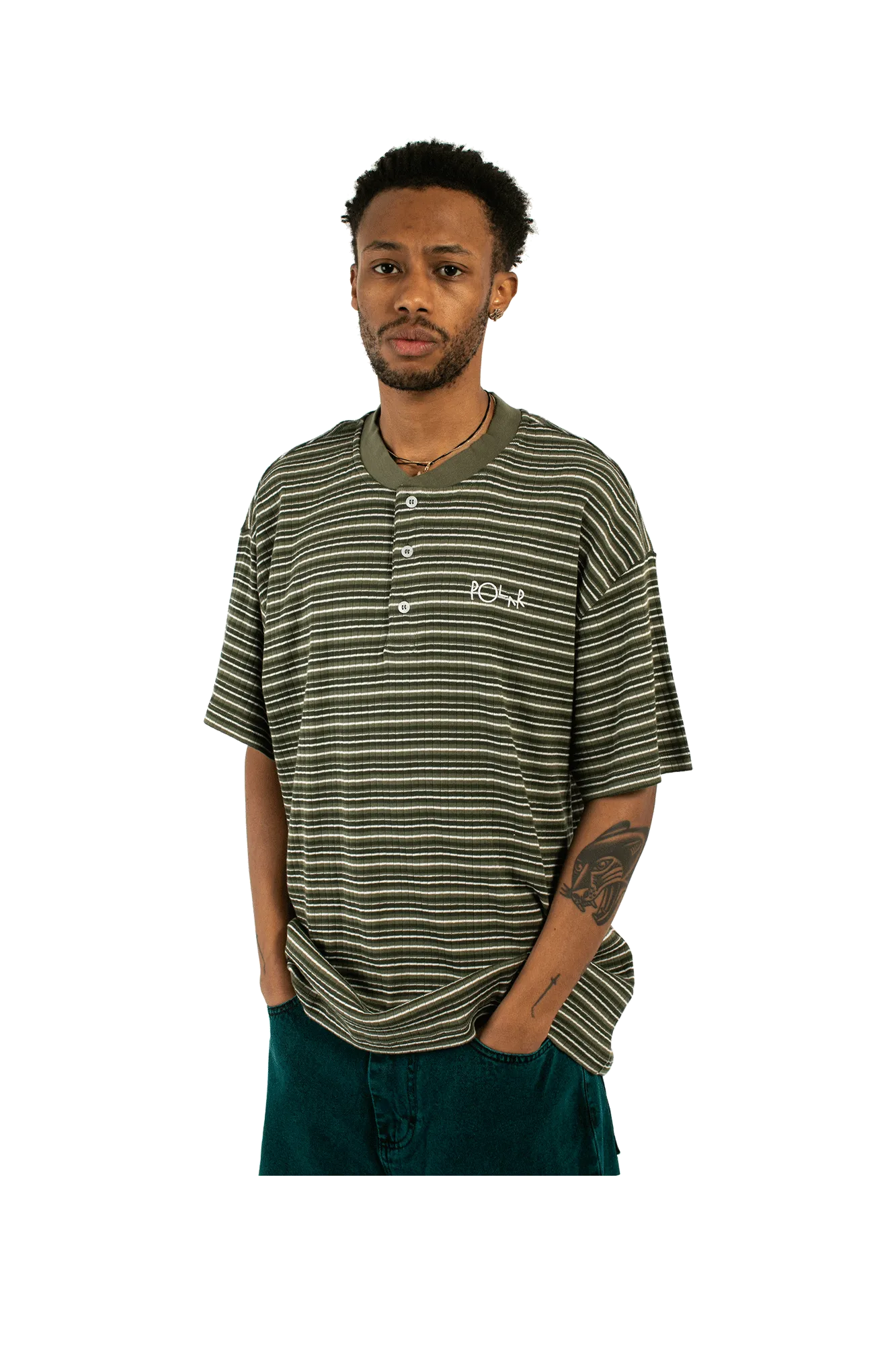 Stripe Rib Henley T-Shirt