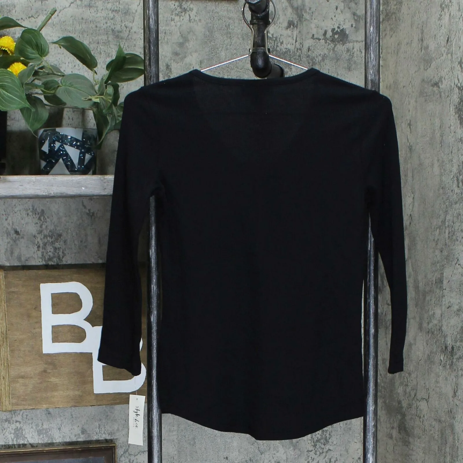 Style & Co Petite V-Neck Henley Thermal Waffle Knit Top