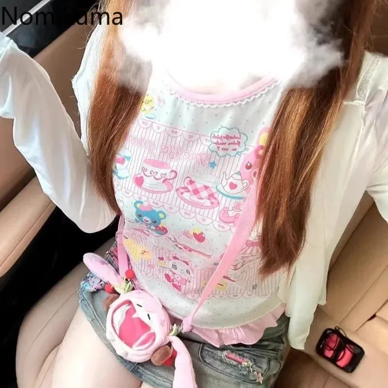 Summer Woman T Shirts Japanese Pink Tees O-neck Cute Anime Tops