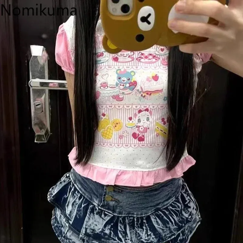 Summer Woman T Shirts Japanese Pink Tees O-neck Cute Anime Tops