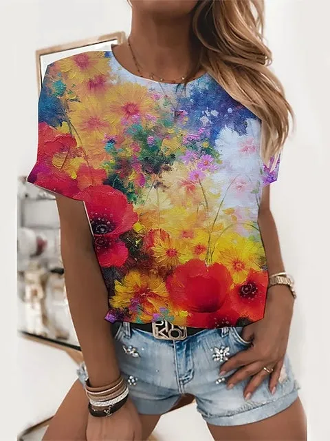 Sunflower Women floral print T-shirts, round neck T-shirts and Floral print, women T-shirts