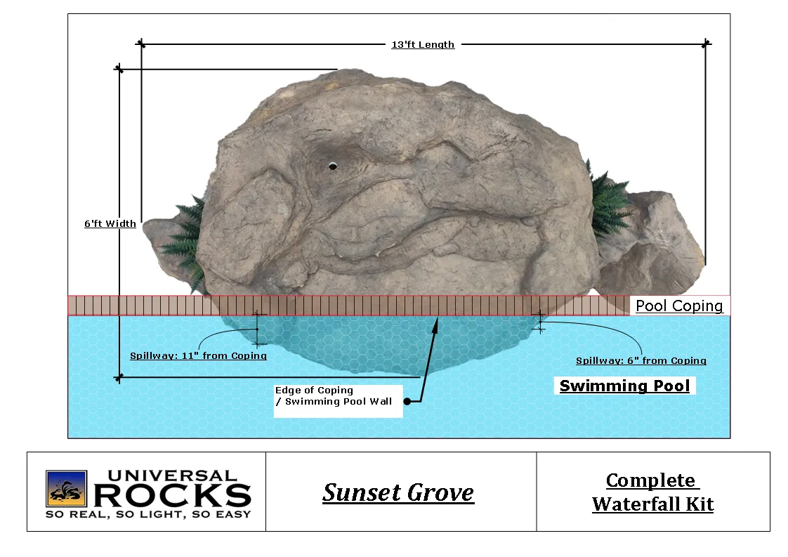 Sunset Grove - Complete Swimming Pool Waterfall Kit by Universal Rocks