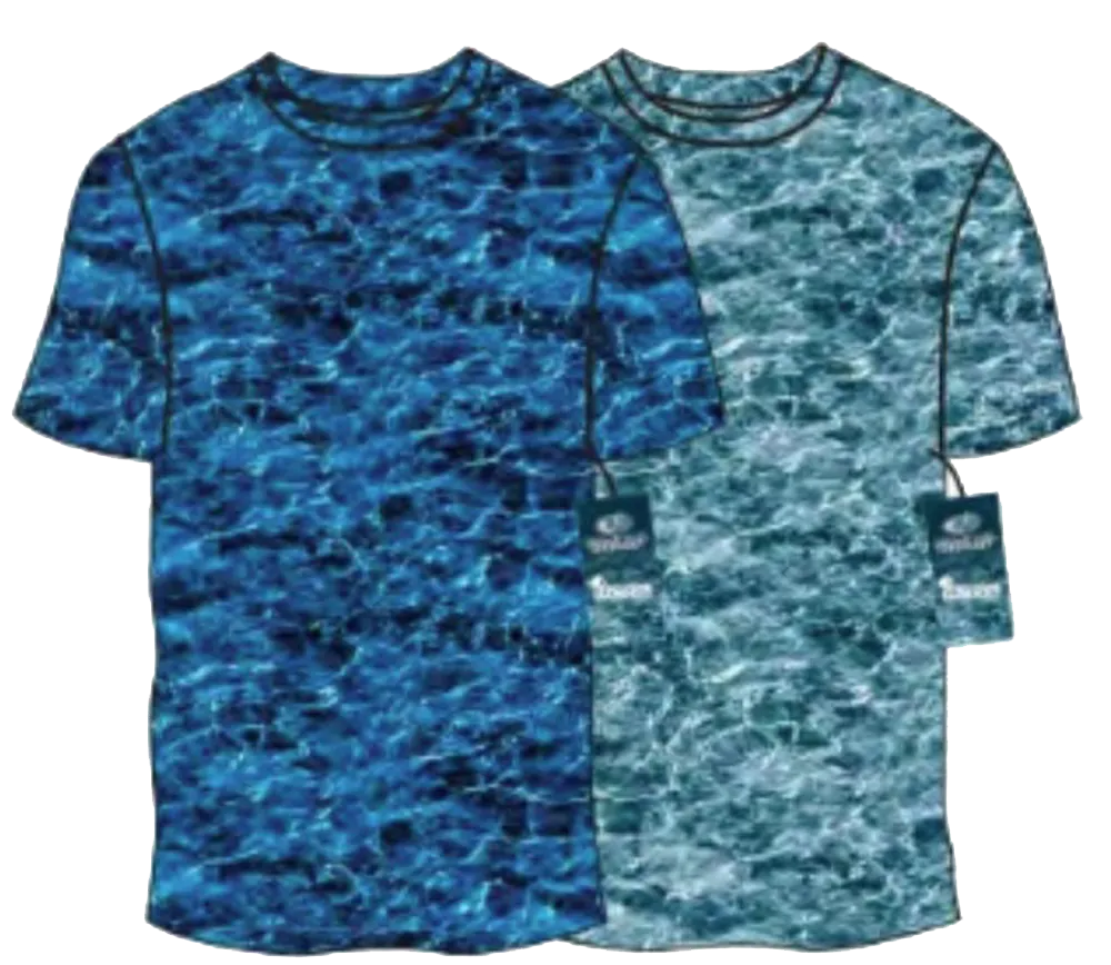 Swimwear Men's Surf & Board Shirt Flag, Side Stripe-Water Print, Performance, UPF 50 