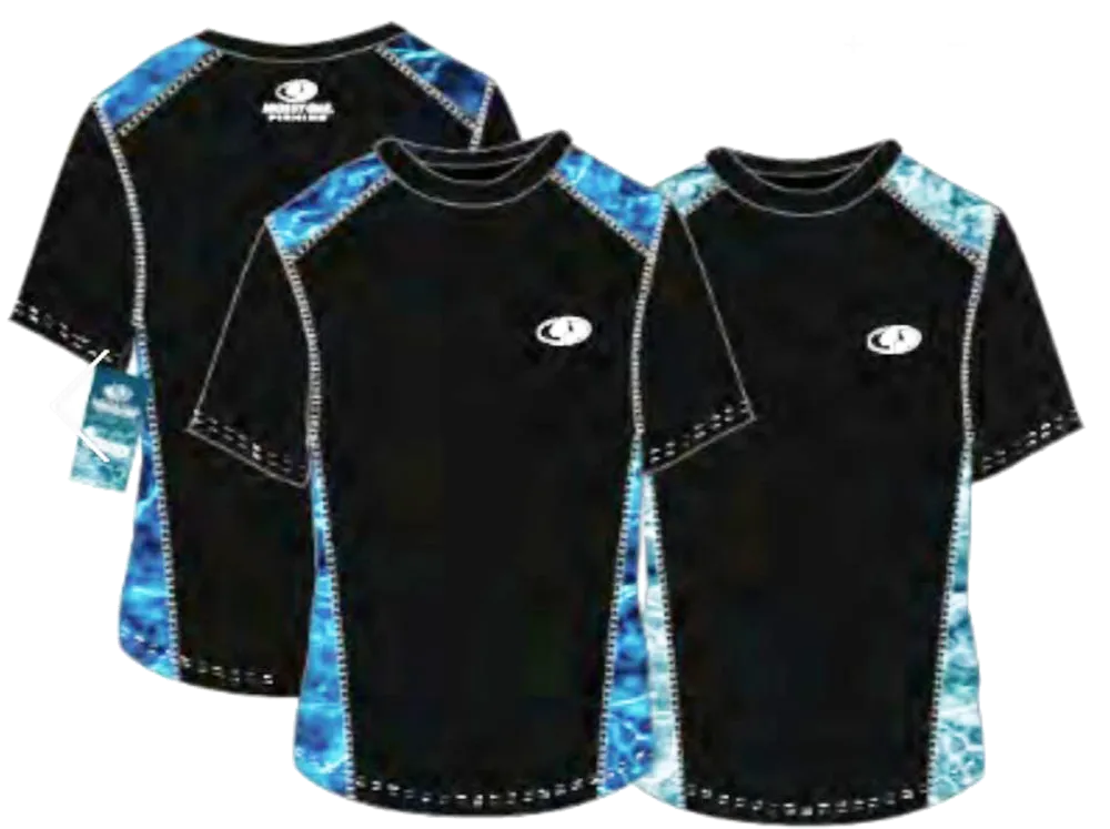 Swimwear Mens Surf Shirt Side Stripe-Water Print, Performance, UPF 50 