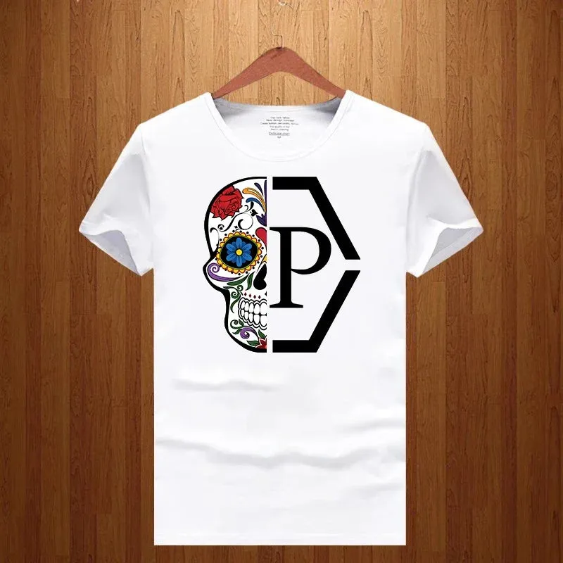 T-shirt luxe PP / Philipp Plein Luxury Brand Half Skull Flower Printed Letter Men and Women 2023 New Loose Short Sleeve T-shirt Round Neck Print T Shirt
