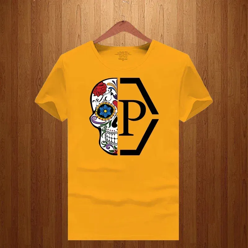 T-shirt luxe PP / Philipp Plein Luxury Brand Half Skull Flower Printed Letter Men and Women 2023 New Loose Short Sleeve T-shirt Round Neck Print T Shirt