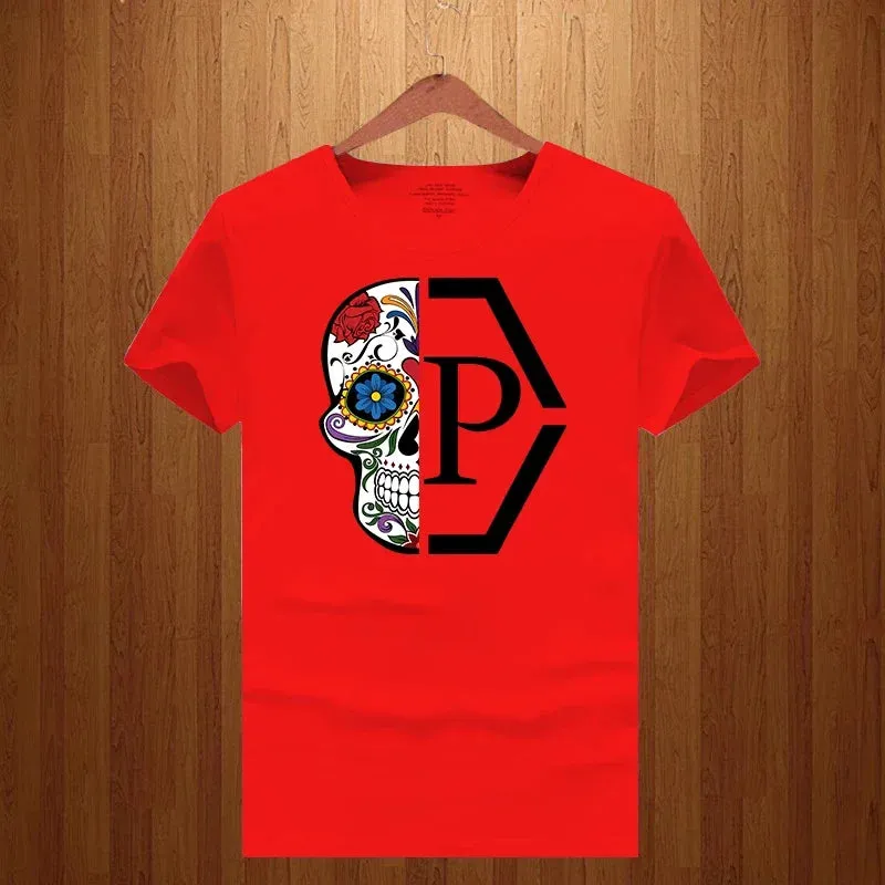 T-shirt luxe PP / Philipp Plein Luxury Brand Half Skull Flower Printed Letter Men and Women 2023 New Loose Short Sleeve T-shirt Round Neck Print T Shirt