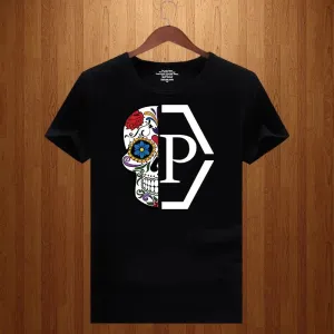 T-shirt luxe PP / Philipp Plein Luxury Brand Half Skull Flower Printed Letter Men and Women 2023 New Loose Short Sleeve T-shirt Round Neck Print T Shirt