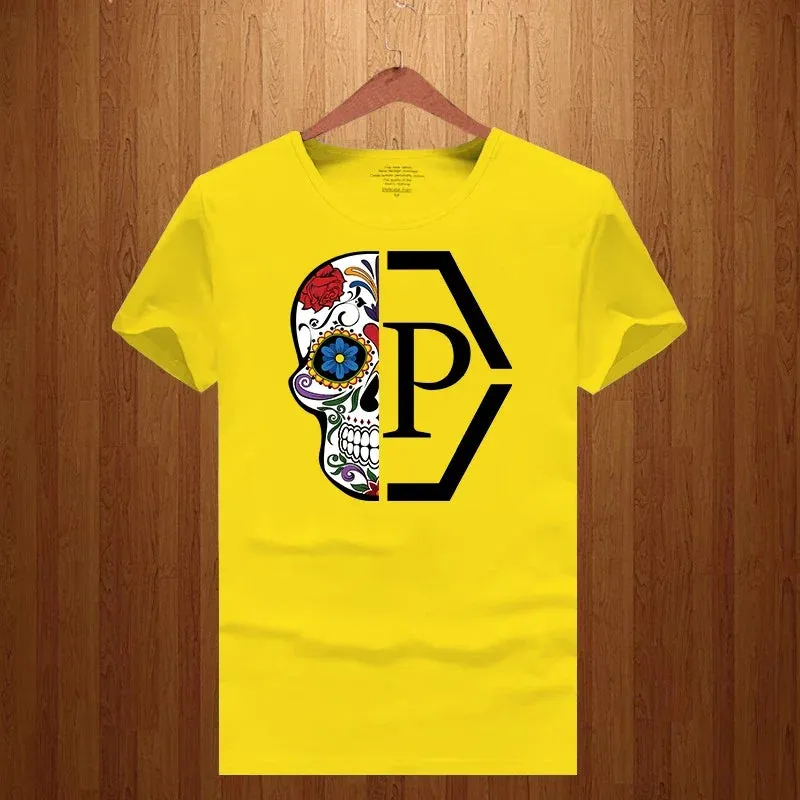 T-shirt luxe PP / Philipp Plein Luxury Brand Half Skull Flower Printed Letter Men and Women 2023 New Loose Short Sleeve T-shirt Round Neck Print T Shirt