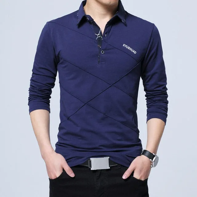 T Shirt Men Long T-shirt Turn-down Stripe Designer T-shirt Slim Fit Loose Casual Cotton T Shirt Male Plus Sizes