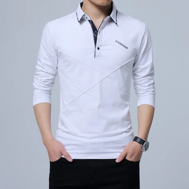 T Shirt Men Long T-shirt Turn-down Stripe Designer T-shirt Slim Fit Loose Casual Cotton T Shirt Male Plus Sizes