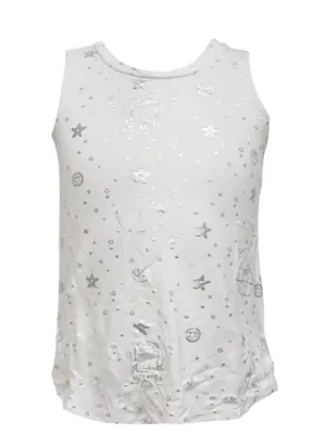 TEREZ Girl's White Star Wars Foil Tank #32158348 NWT