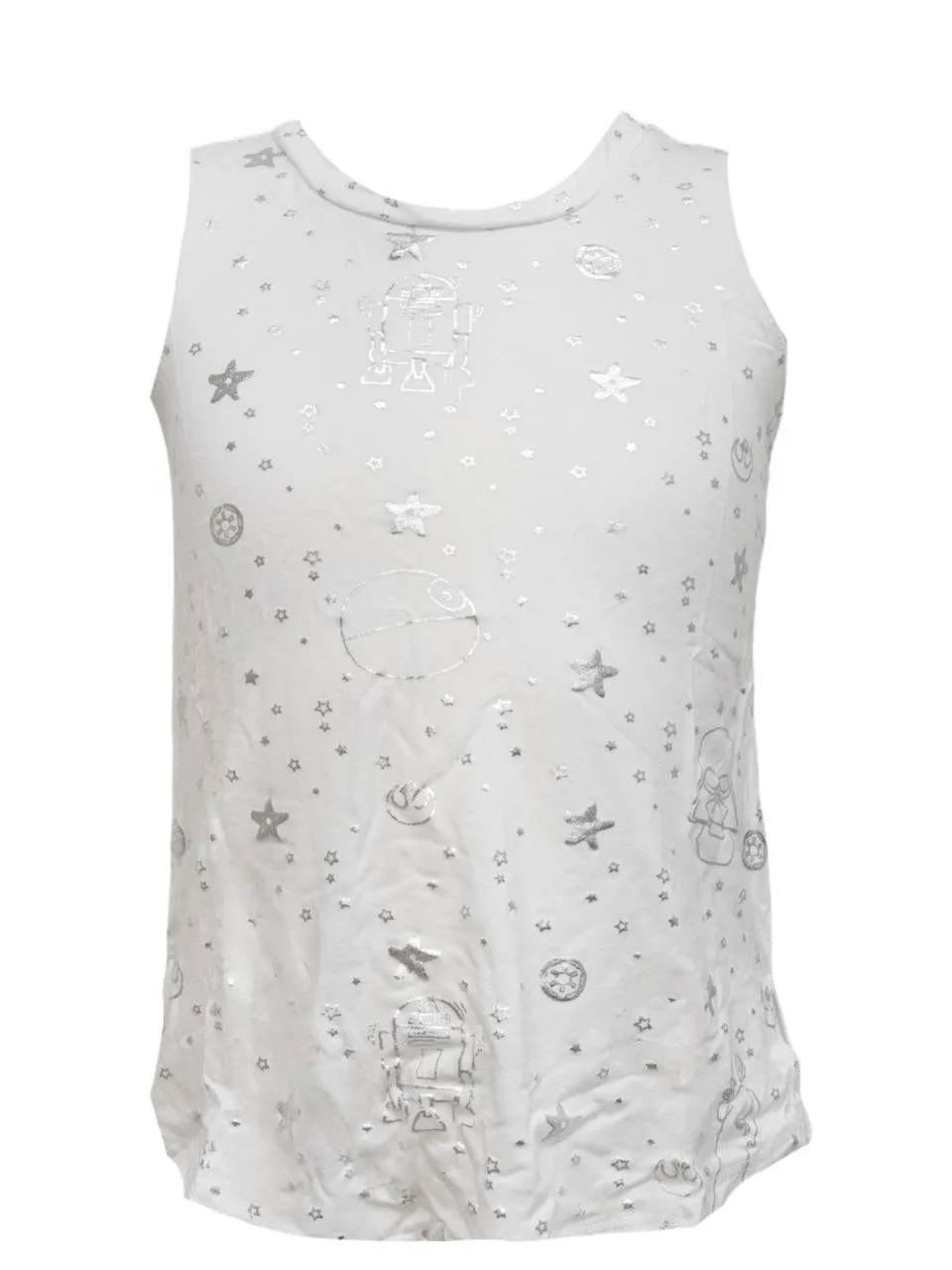 TEREZ Girl's White Star Wars Foil Tank #32158348 NWT
