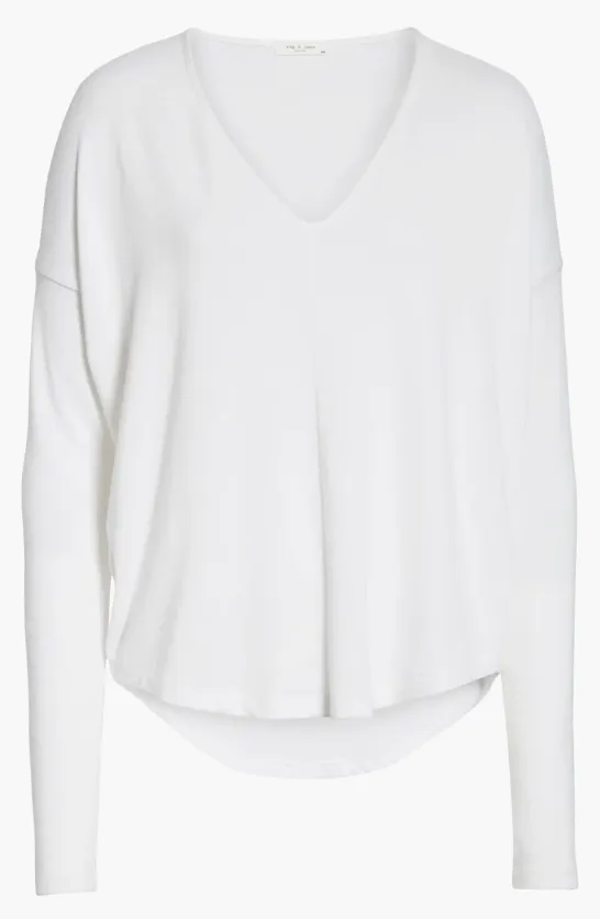 THE LONG SLEEVE KNIT VEE IN WHITE