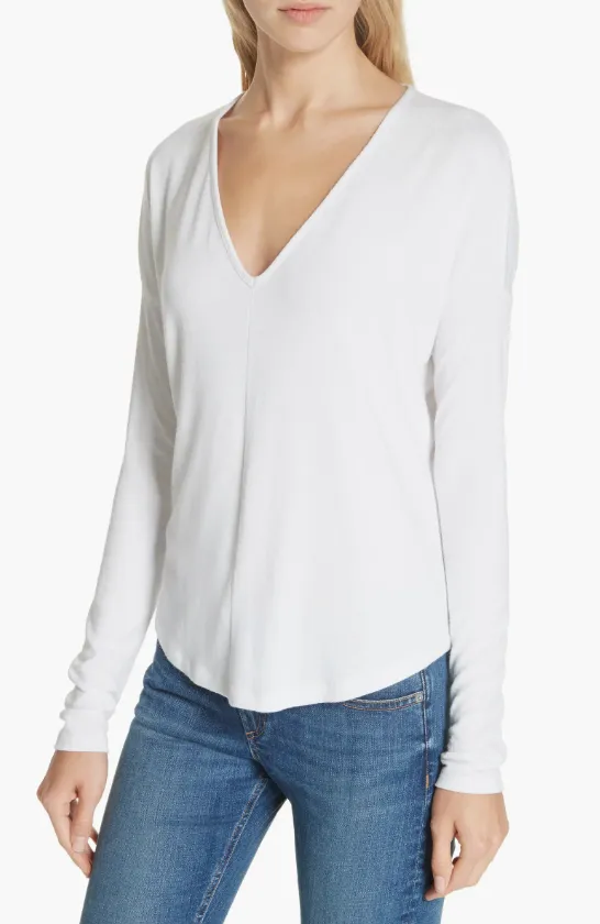 THE LONG SLEEVE KNIT VEE IN WHITE