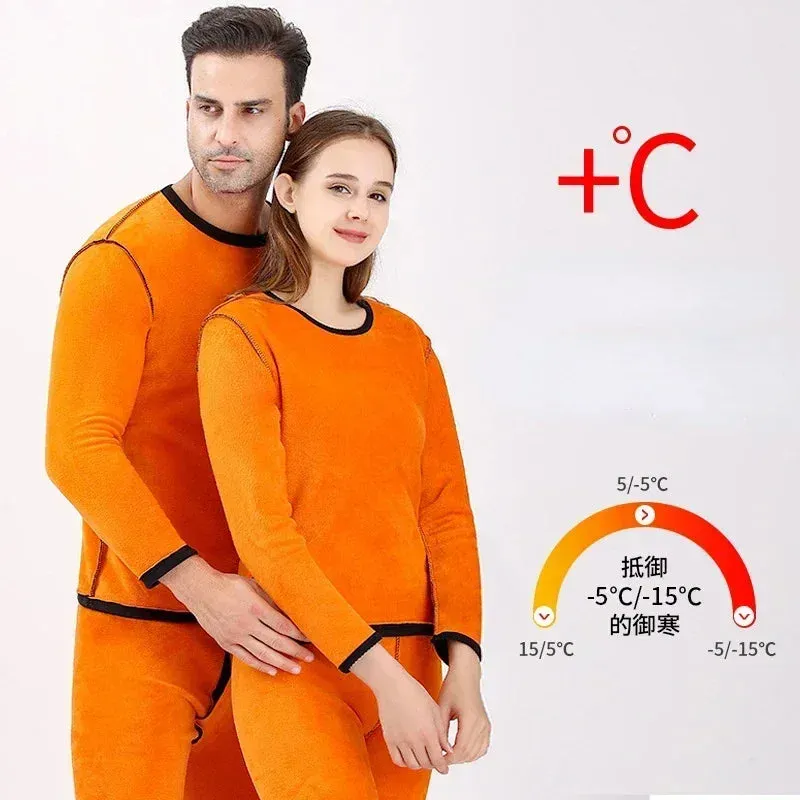 Thermal Underwear Sets Men Winter Long Johns Women Plus Velvet Thickening Inner Wear Fleece Keep Warm Lingerie Plus Size L-4XL