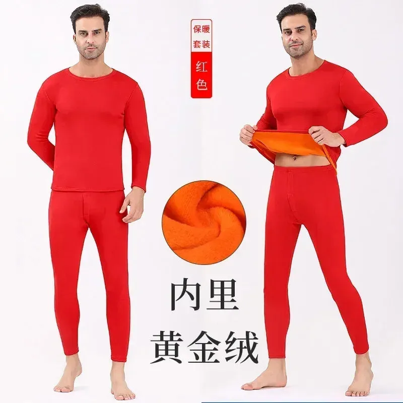 Thermal Underwear Sets Men Winter Long Johns Women Plus Velvet Thickening Inner Wear Fleece Keep Warm Lingerie Plus Size L-4XL