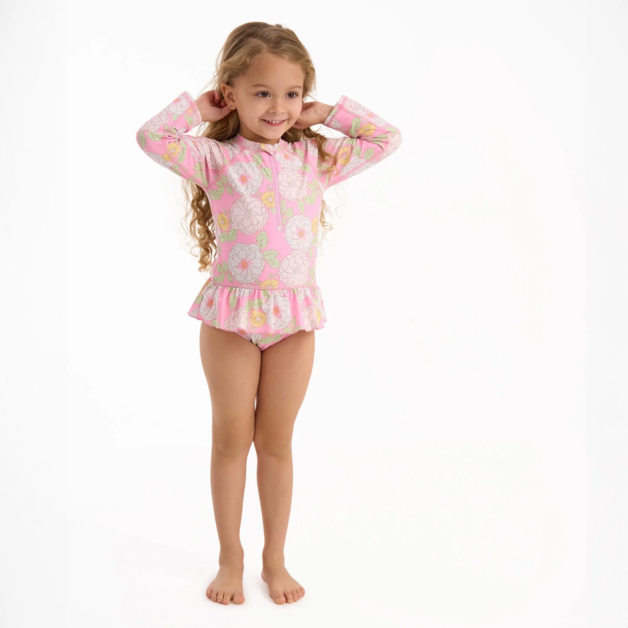 Toddler Girls UPF 50  Peonies Rash Guard