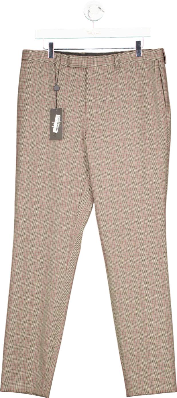 Topman Beige Check Slim Fit Trousers UK W34