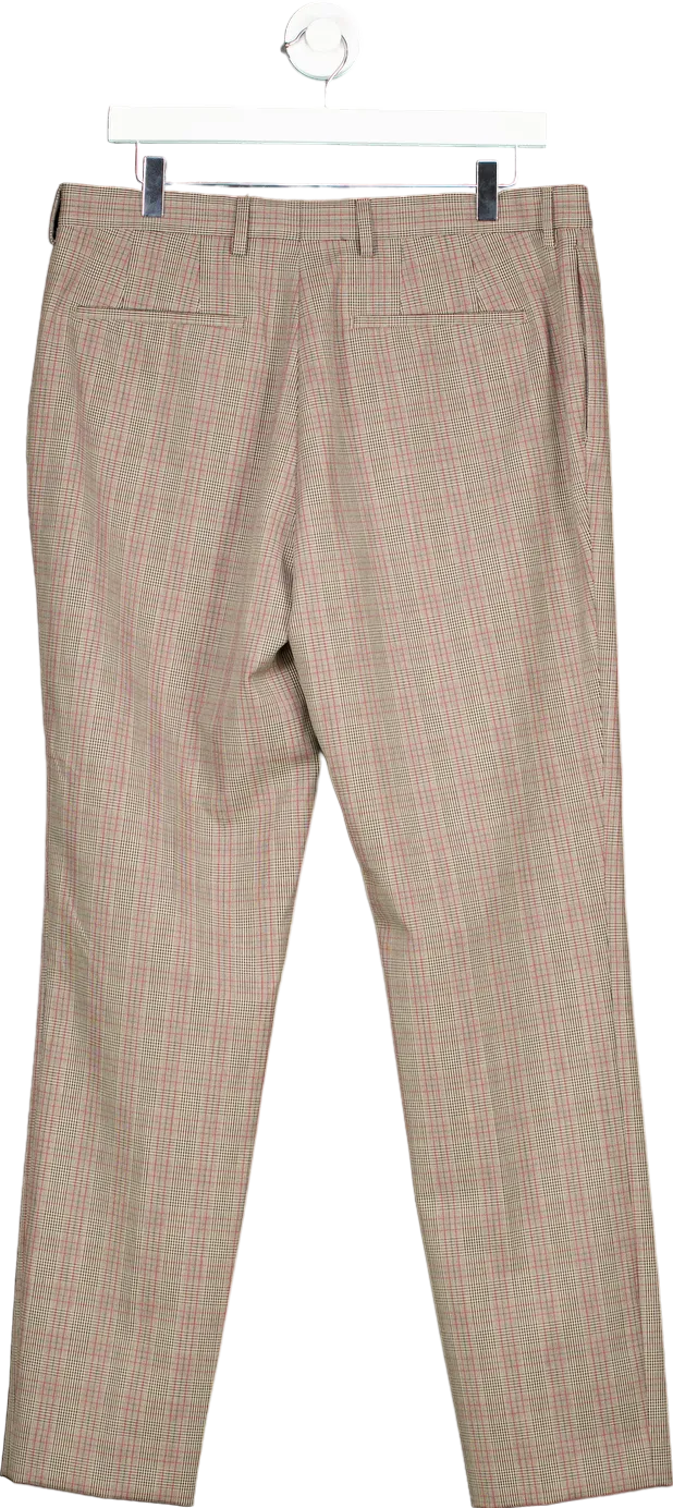 Topman Beige Check Slim Fit Trousers UK W34