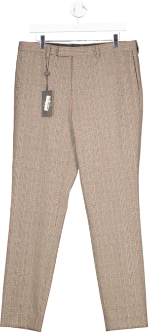 Topman Beige Check Slim Fit Trousers UK W34