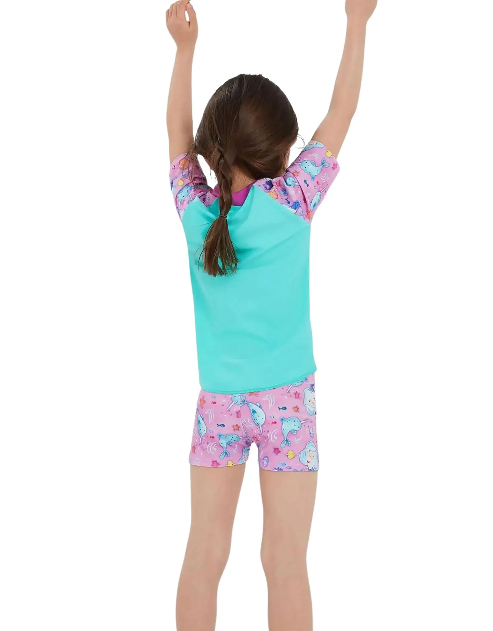 Tots Girls Printed Sun Protection Set - Green/Pink