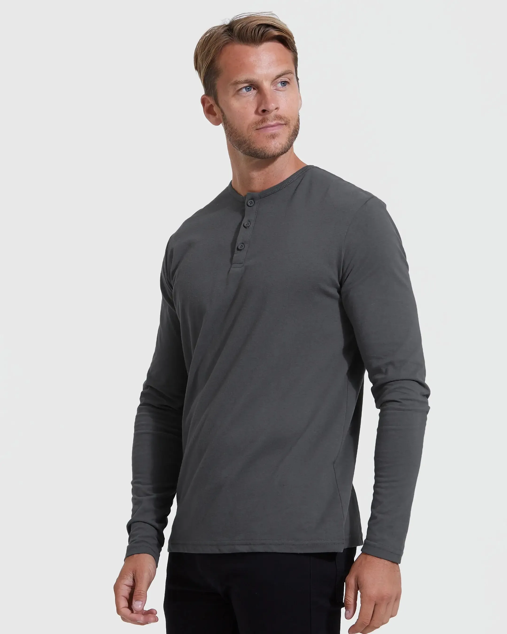 True Classic Long Sleeve Henley T-Shirt in Carbon