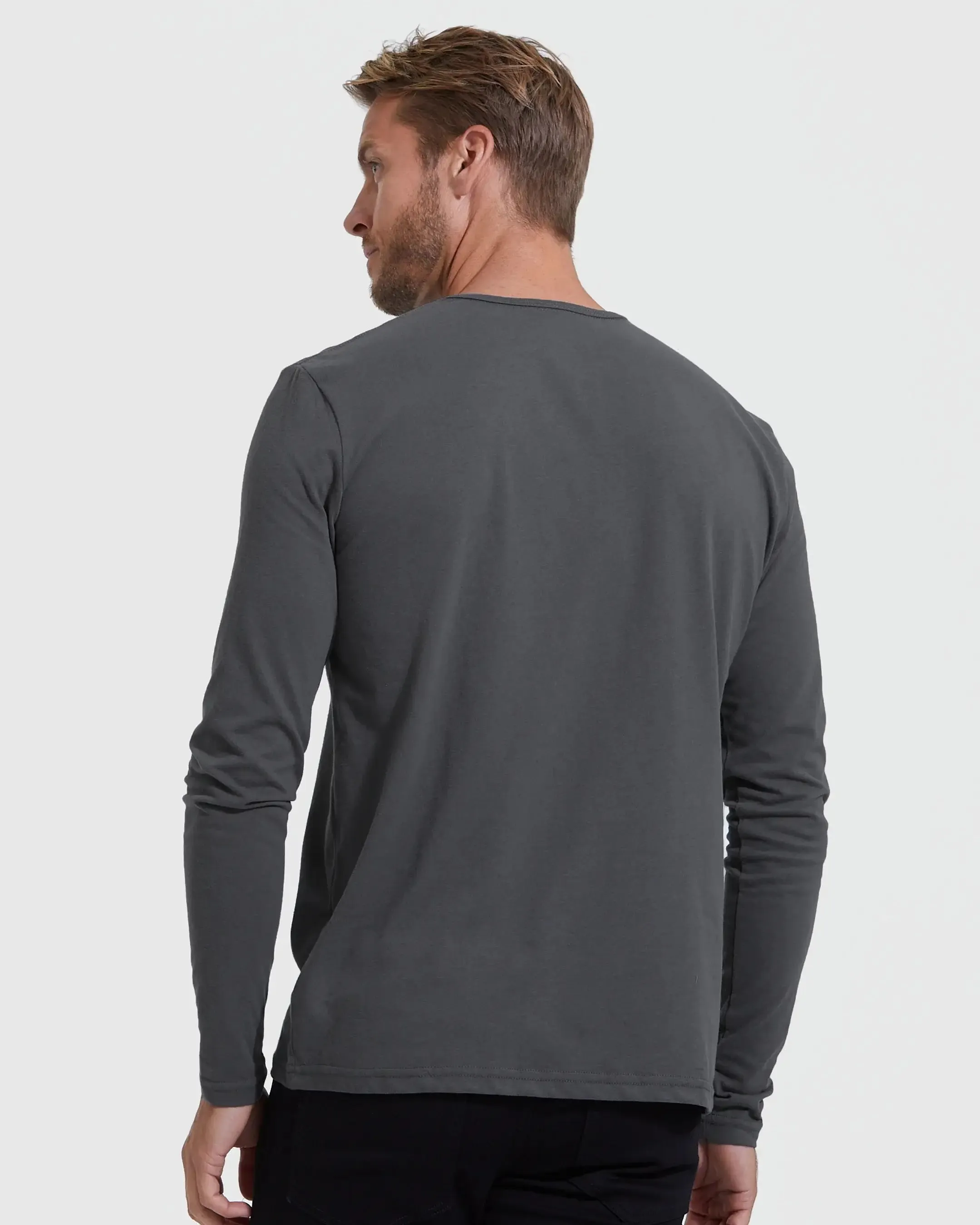 True Classic Long Sleeve Henley T-Shirt in Carbon