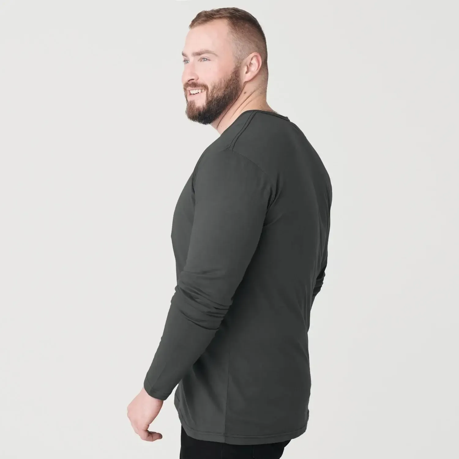 True Classic Long Sleeve Henley T-Shirt in Carbon