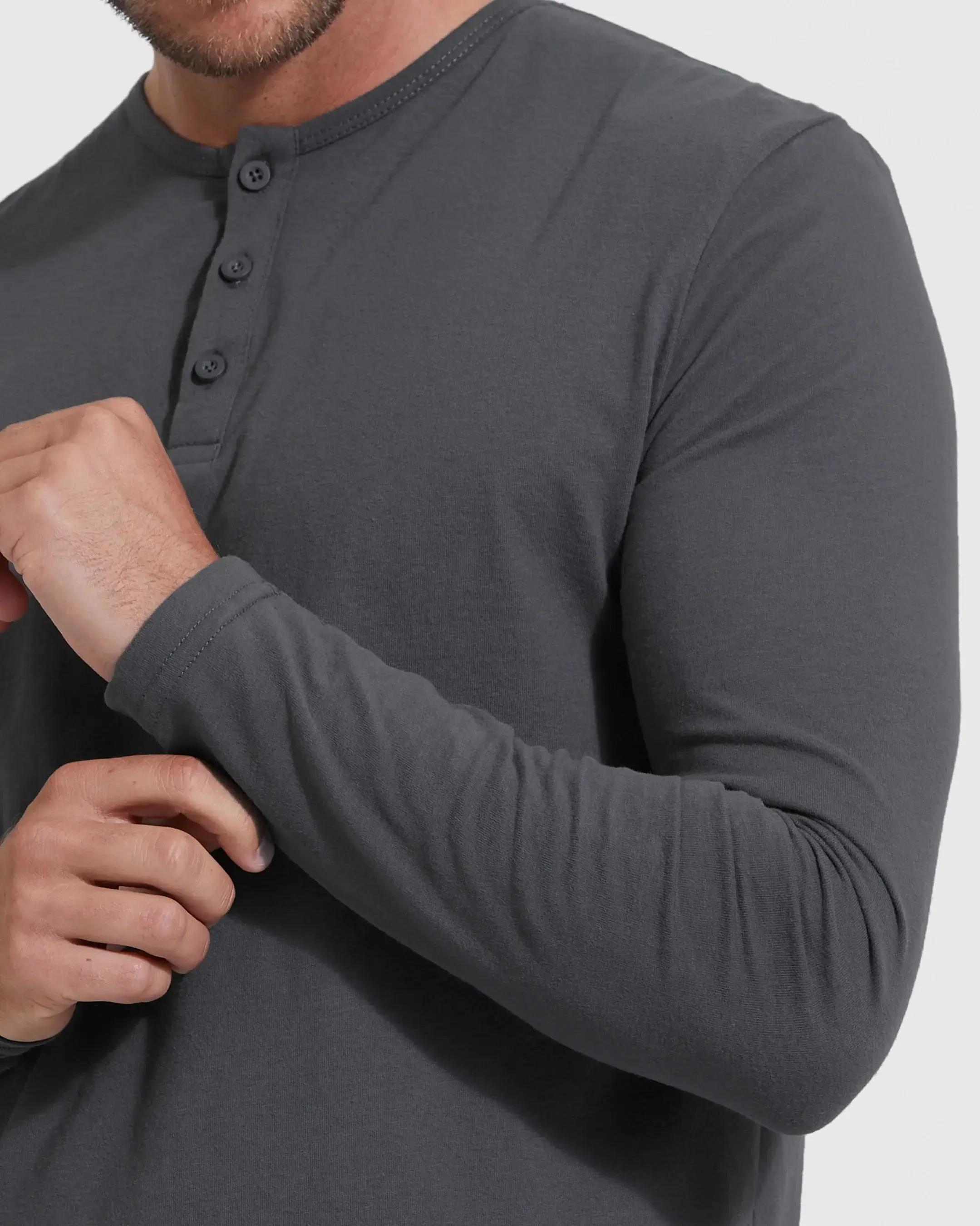 True Classic Long Sleeve Henley T-Shirt in Carbon